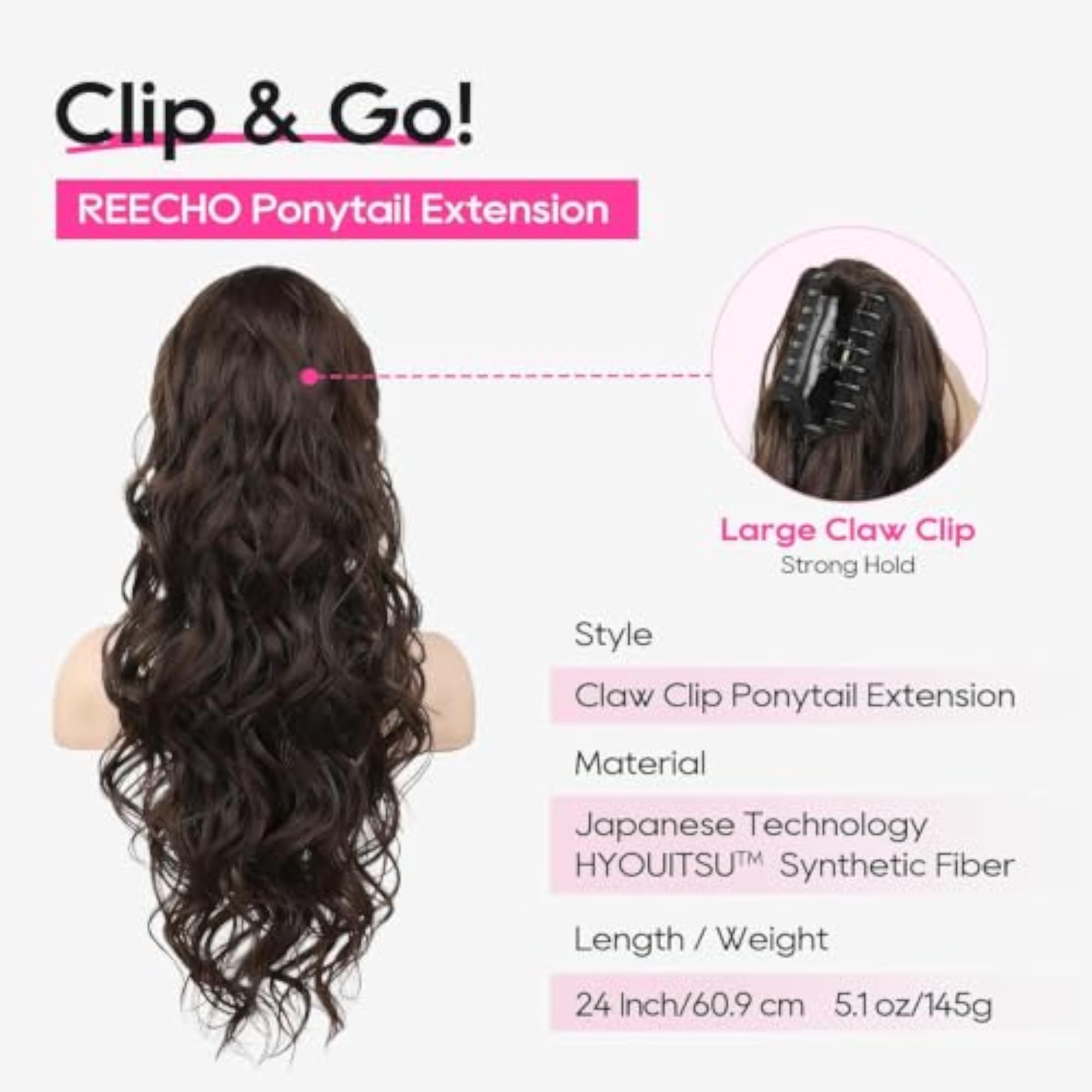 Claw Clip Curly Wavy Ponytail Hair Extension, 2 IN 1